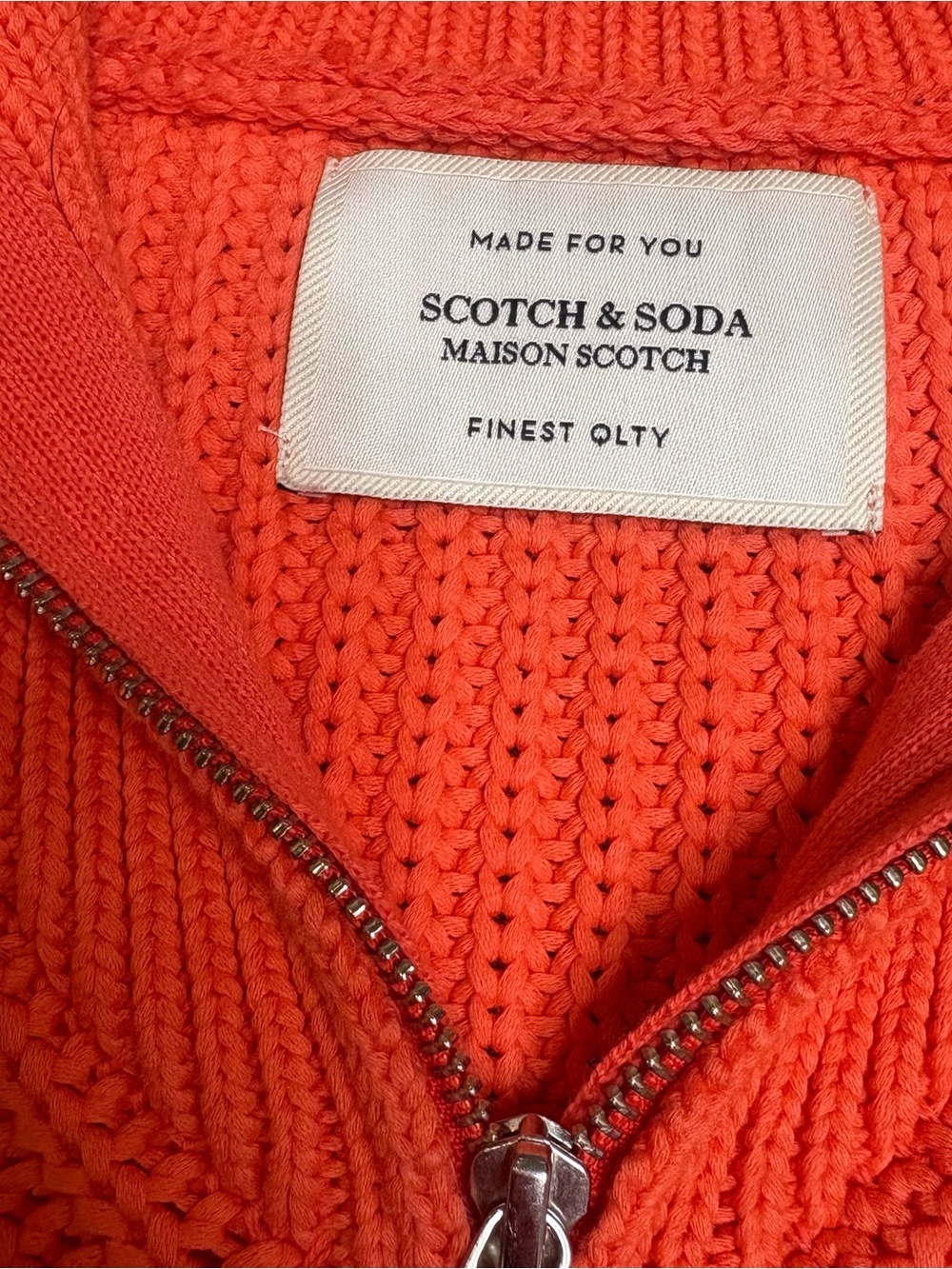 Scotch & Soda Coral Orange Quarter-Zip Knit Pullover Size S - Picture 2 of 9